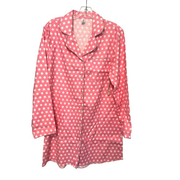New Directions Intimates Pink & White Polka Dot Long Sleeve Button-Up Pajama Sle - Picture 8 of 13